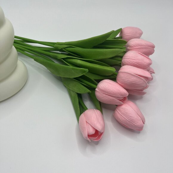 10 Pcs Artificial Tulips with Vase Silk Flowers for Weddings and Office Scenes - Picture 5 of 7